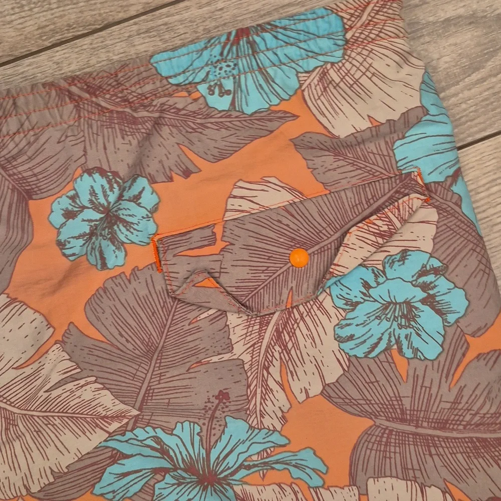 PATAGONIA Peach Pink Grey Floral Mens Large Swim Trunks Baggies Shorts RARE‎